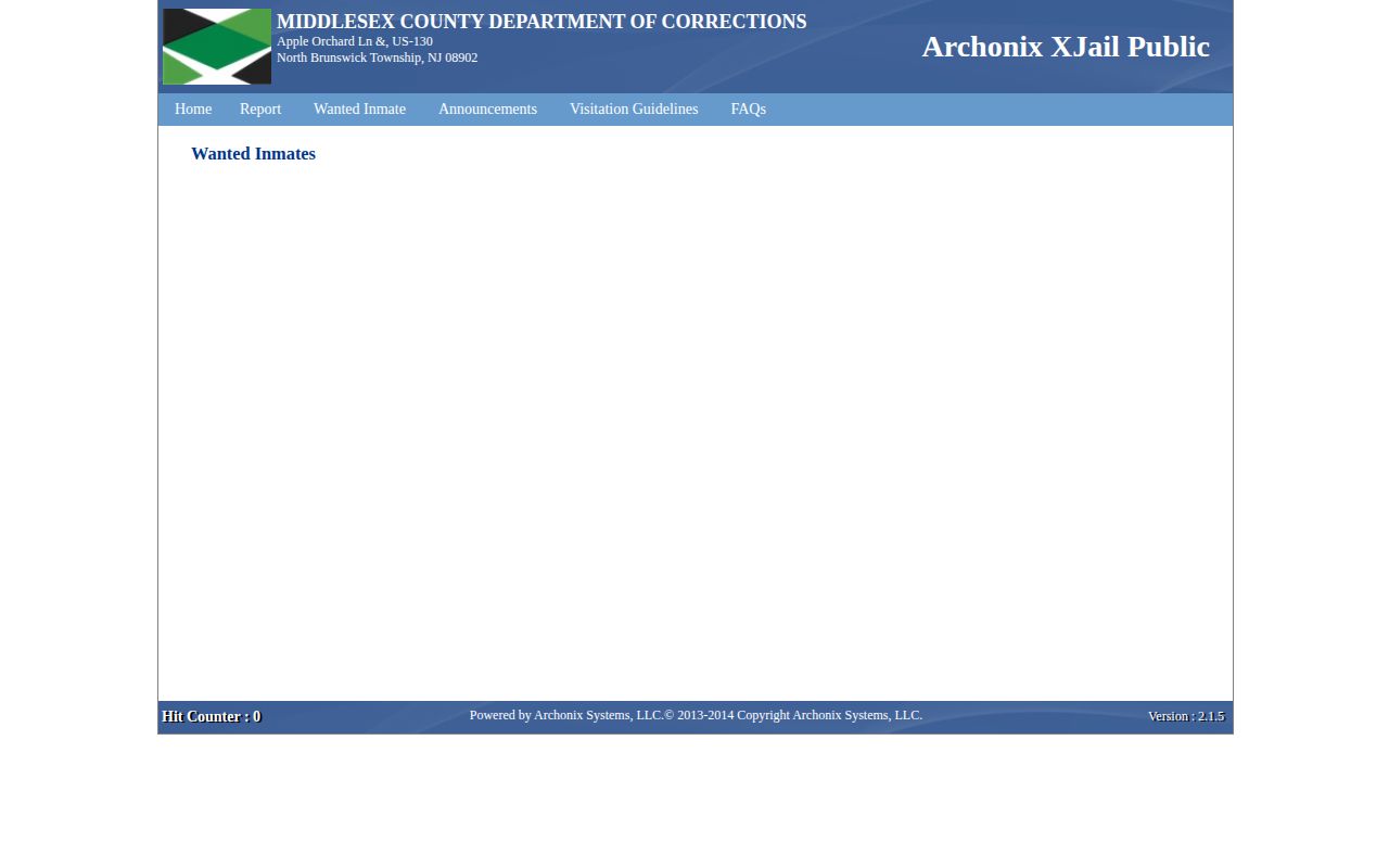Middlesex County official Wanted Inmates page for warrant records